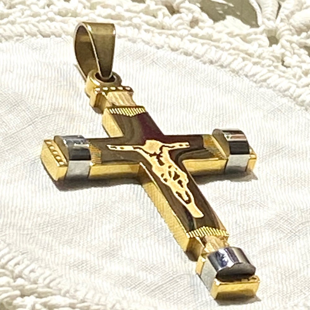 Goldtone and Silvertone Stainless Steel Skinny Cross Necklace Pendant